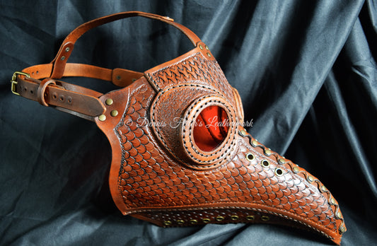 big leather plague doctor mask brown - side view