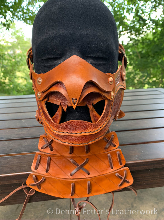 Stamped Leather Samurai Mempo mask - fits adults (Choose your color)