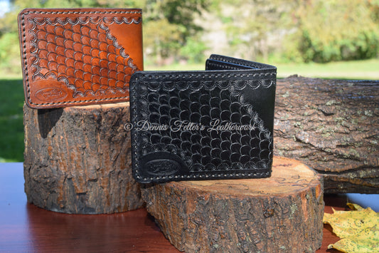 outside view of black and brown classic leather bifold wallets