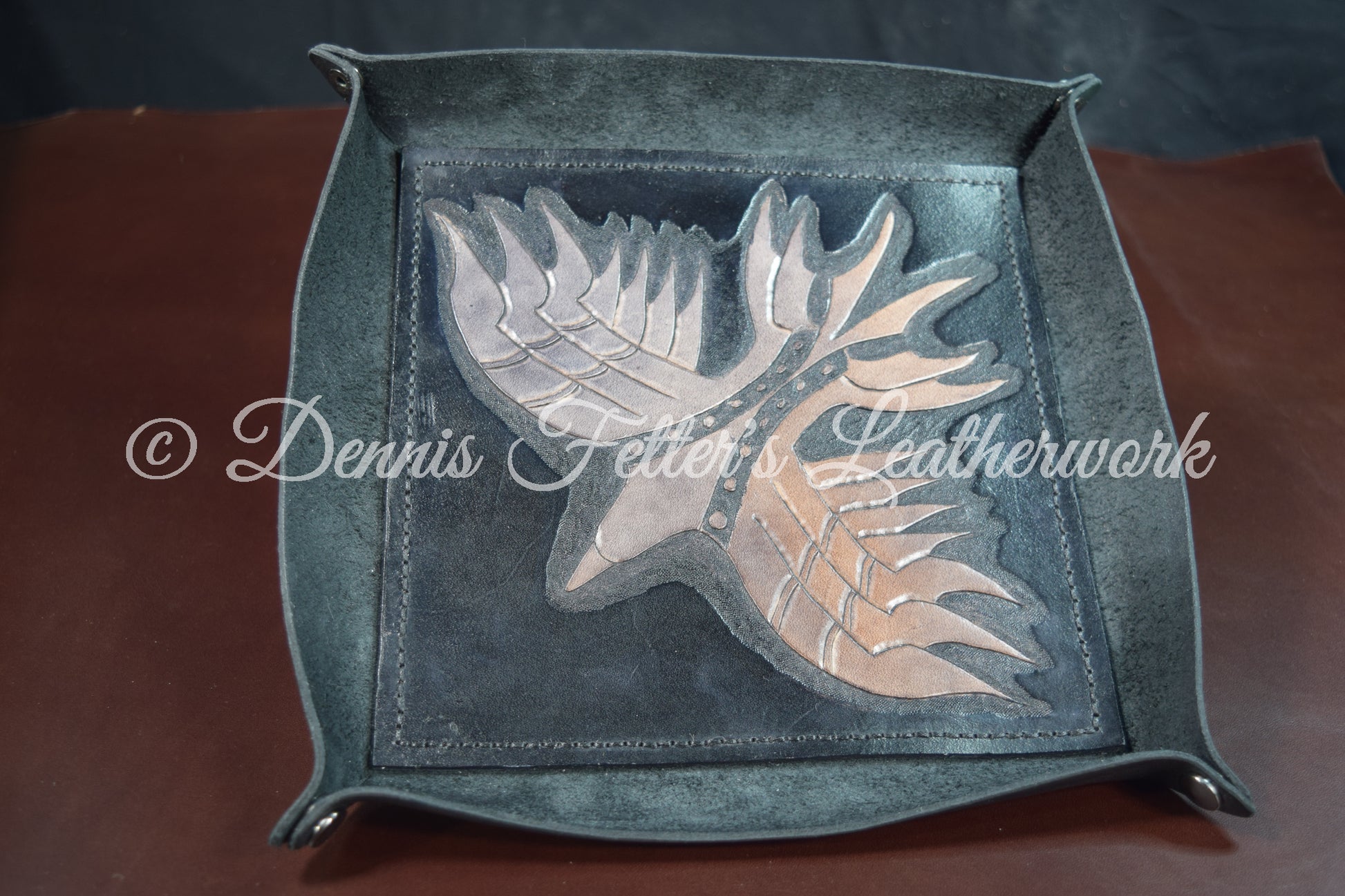 Black leather dice / valet tray - top view reversed