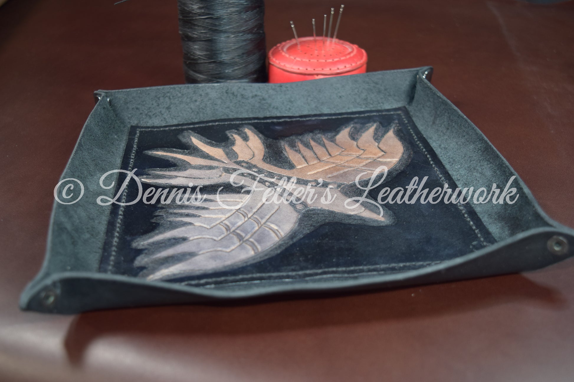 Black leather dice / valet tray - alternate angle view