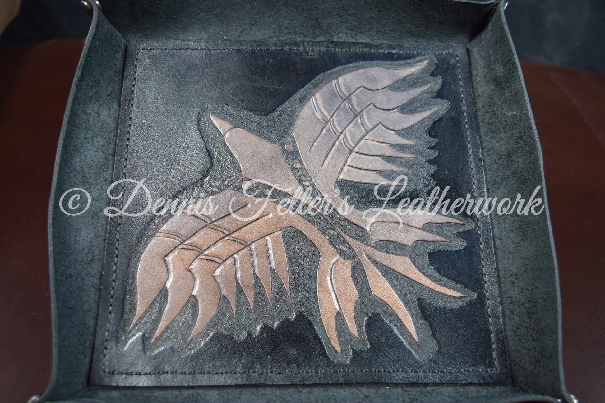 Black leather dice / valet tray - top view