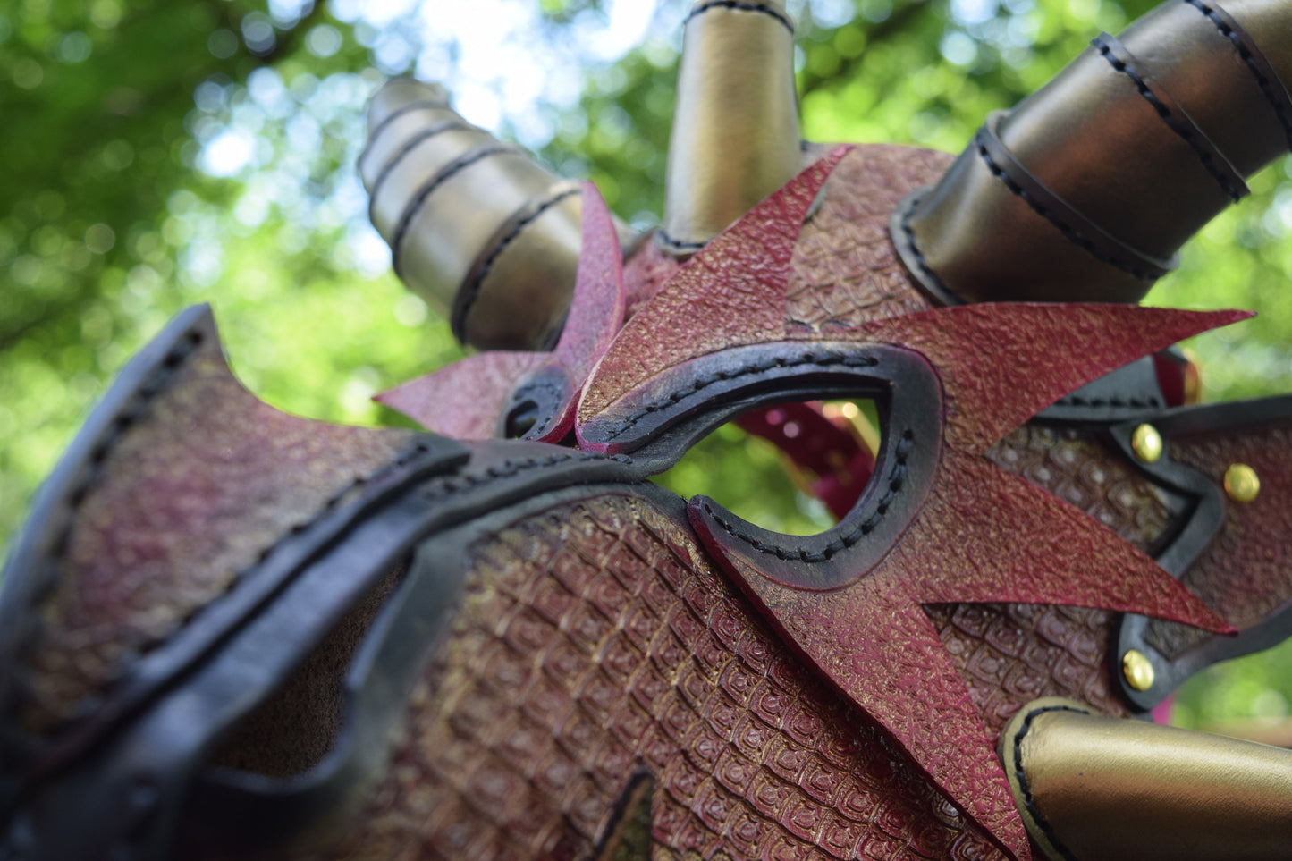 Stamped Leather Dragon Mask - (choose your color - adjustable fit for adults)