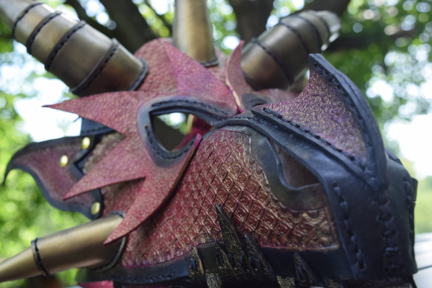 Stamped Leather Dragon Mask - (choose your color - adjustable fit for adults)