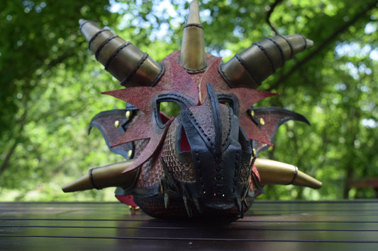 Stamped Leather Dragon Mask - (choose your color - adjustable fit for adults)