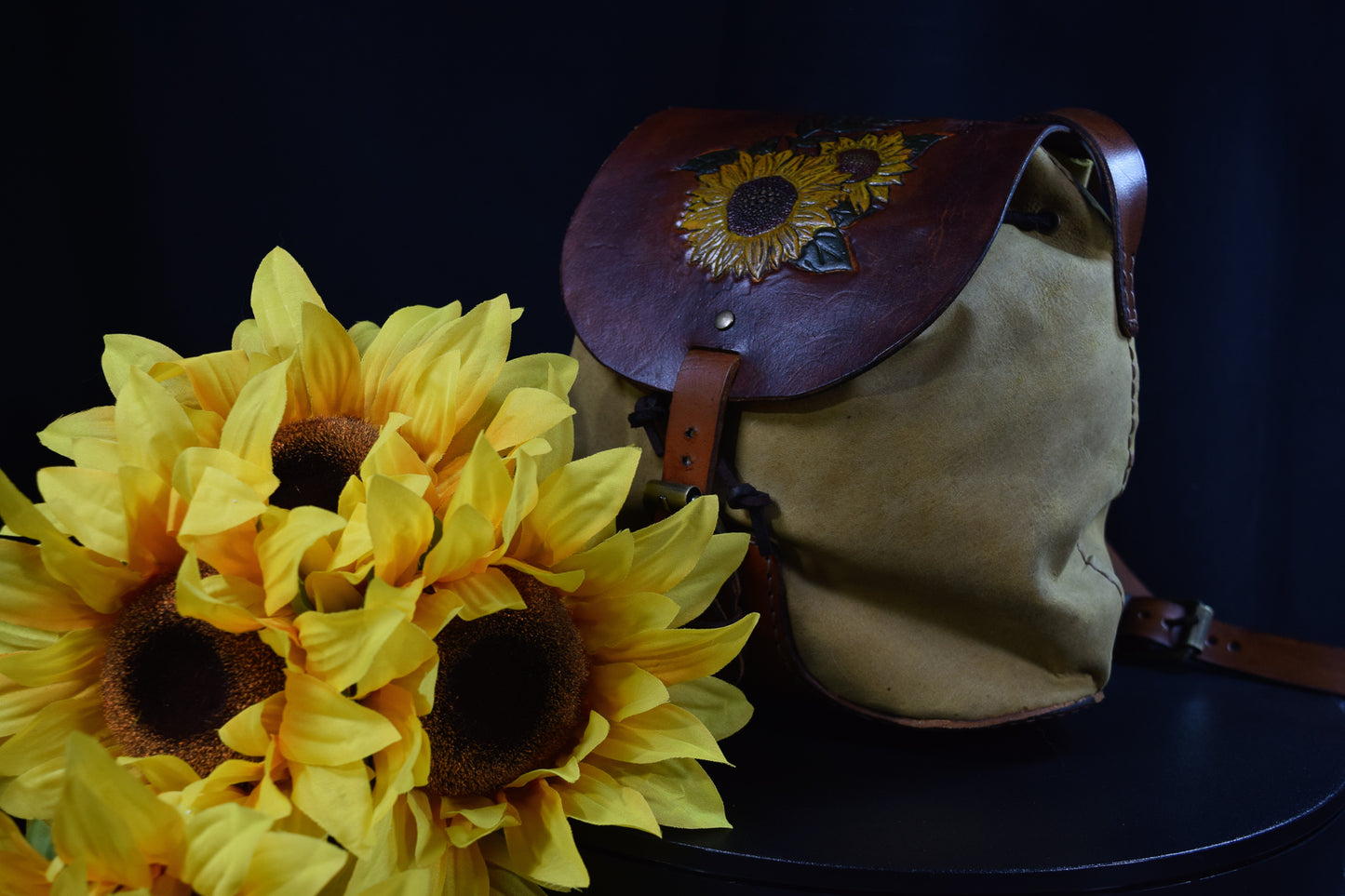 Women's Tooled Leather Sunflower Bag