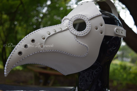 White Leather Plague Doctor mask - (Choose lens color)
