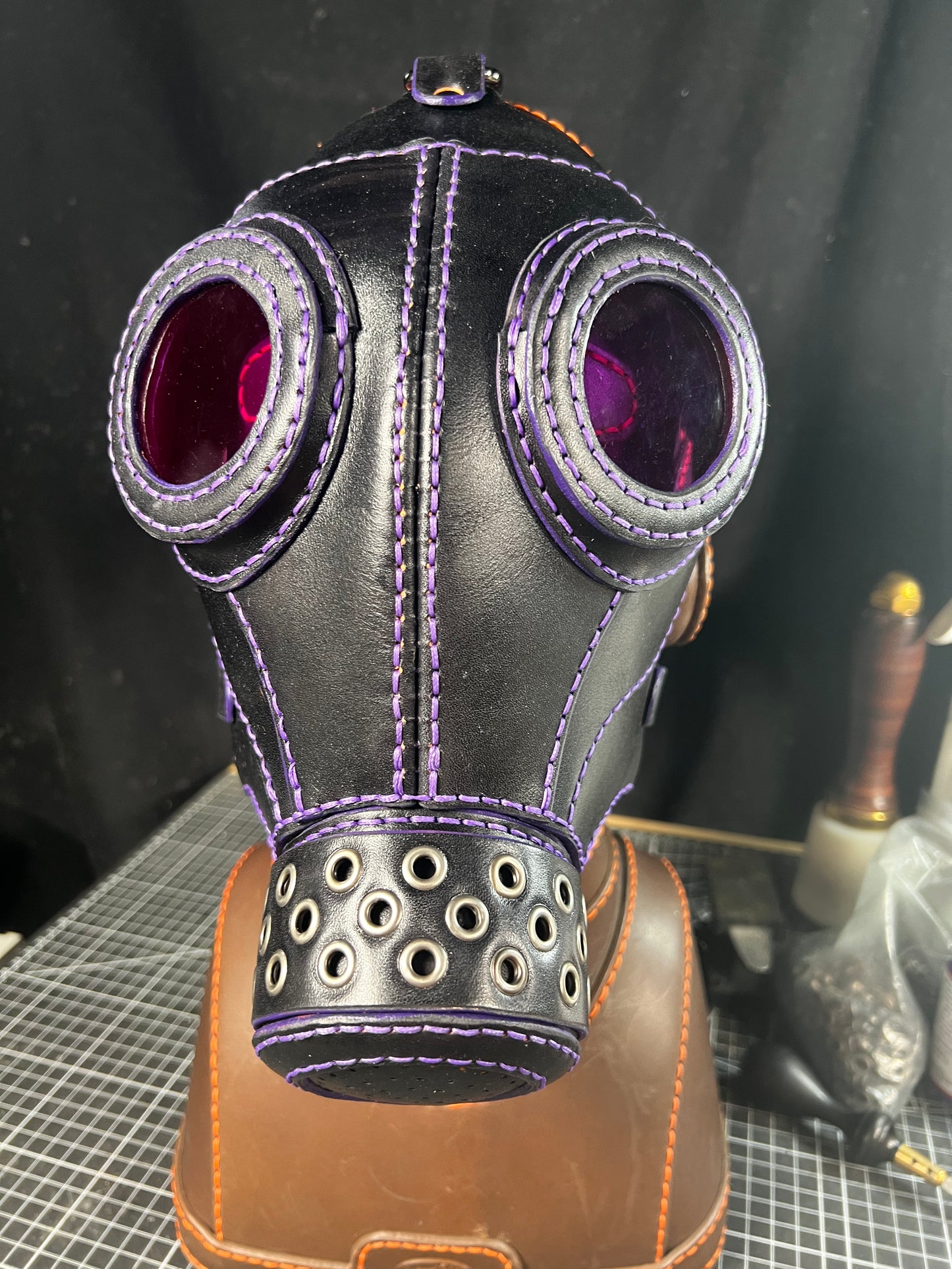 Gas mask, black leather cosplay