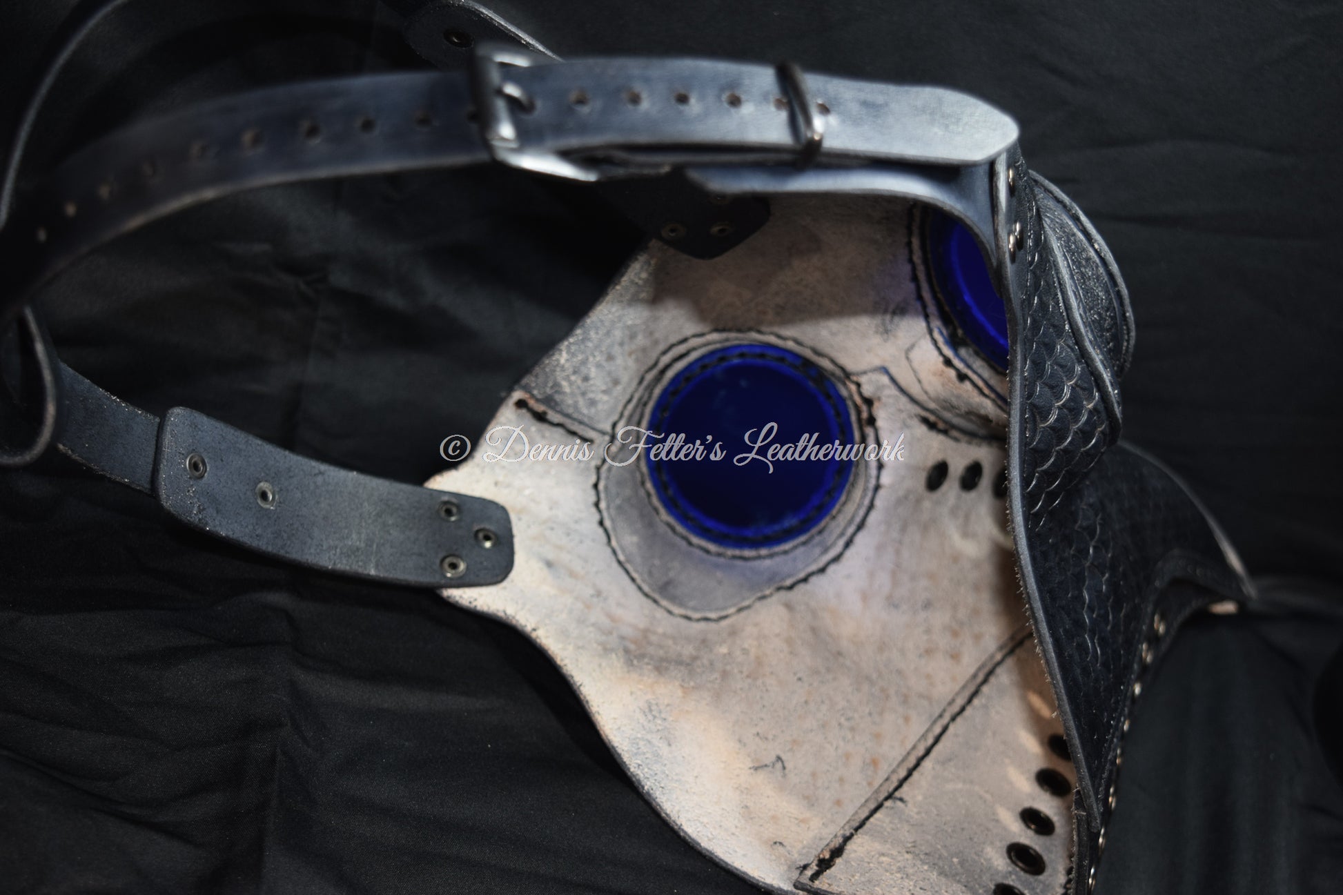 big plague doctor mask black - view from back inside the mask and strap setup