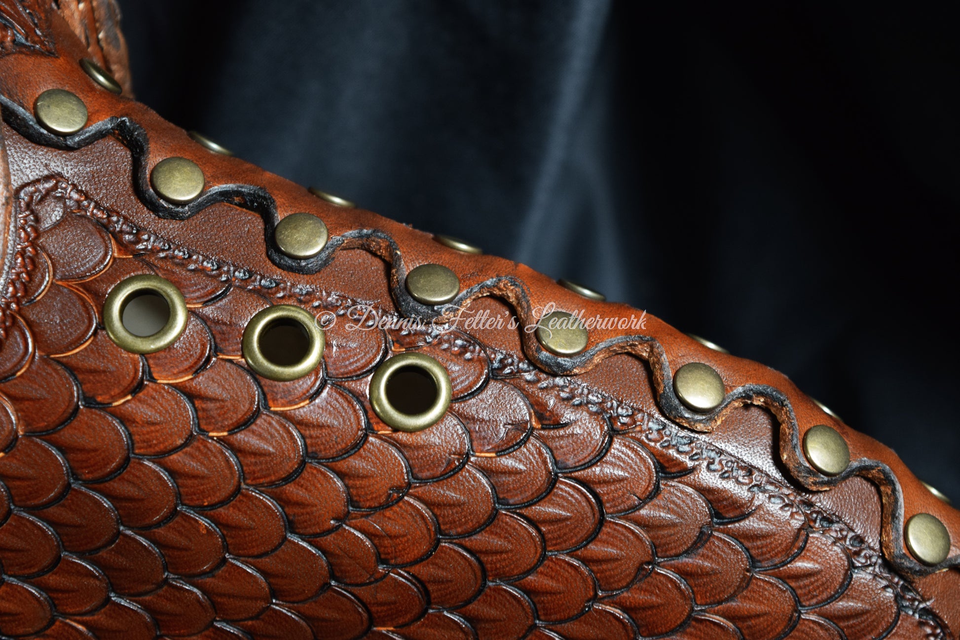 big plague doctor mask brown - close up view of rivets and eyelets