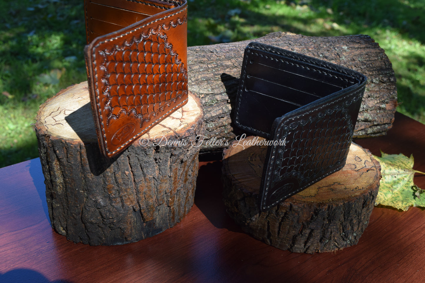 view of both black and brown leather wallets showing the exterior cover more