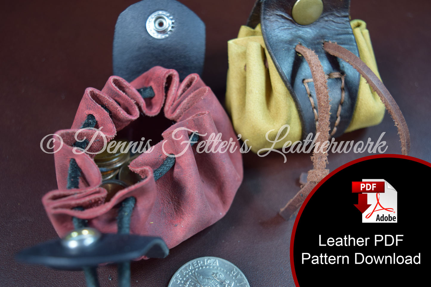 Drawstring Coin Pouch Leather Pattern (Download PDF file)