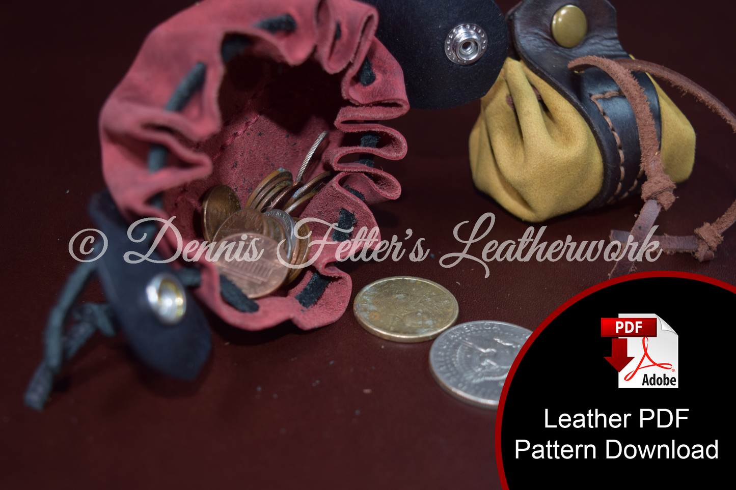 Drawstring Coin Pouch Leather Pattern (Download PDF file)