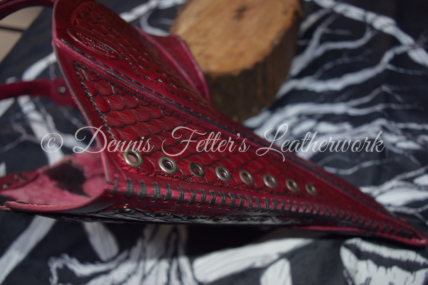 Big Plague Doctor mask Stamped Leather - Oxblood Red