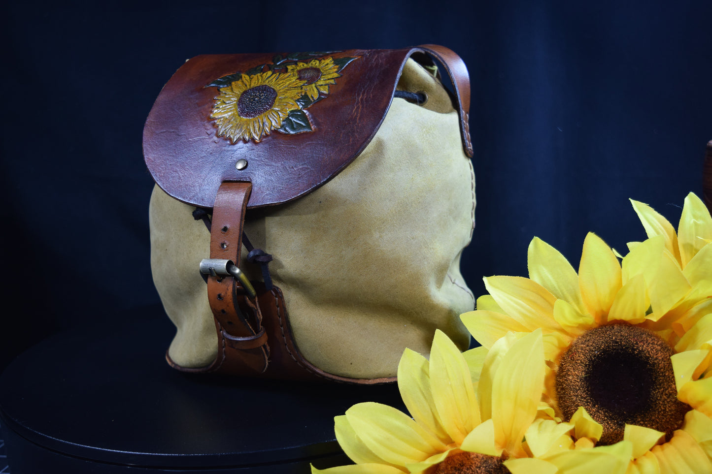 Women's Tooled Leather Sunflower Bag