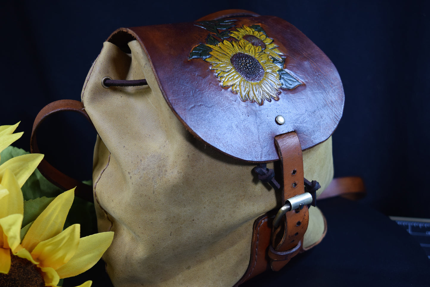 Women's Tooled Leather Sunflower Bag