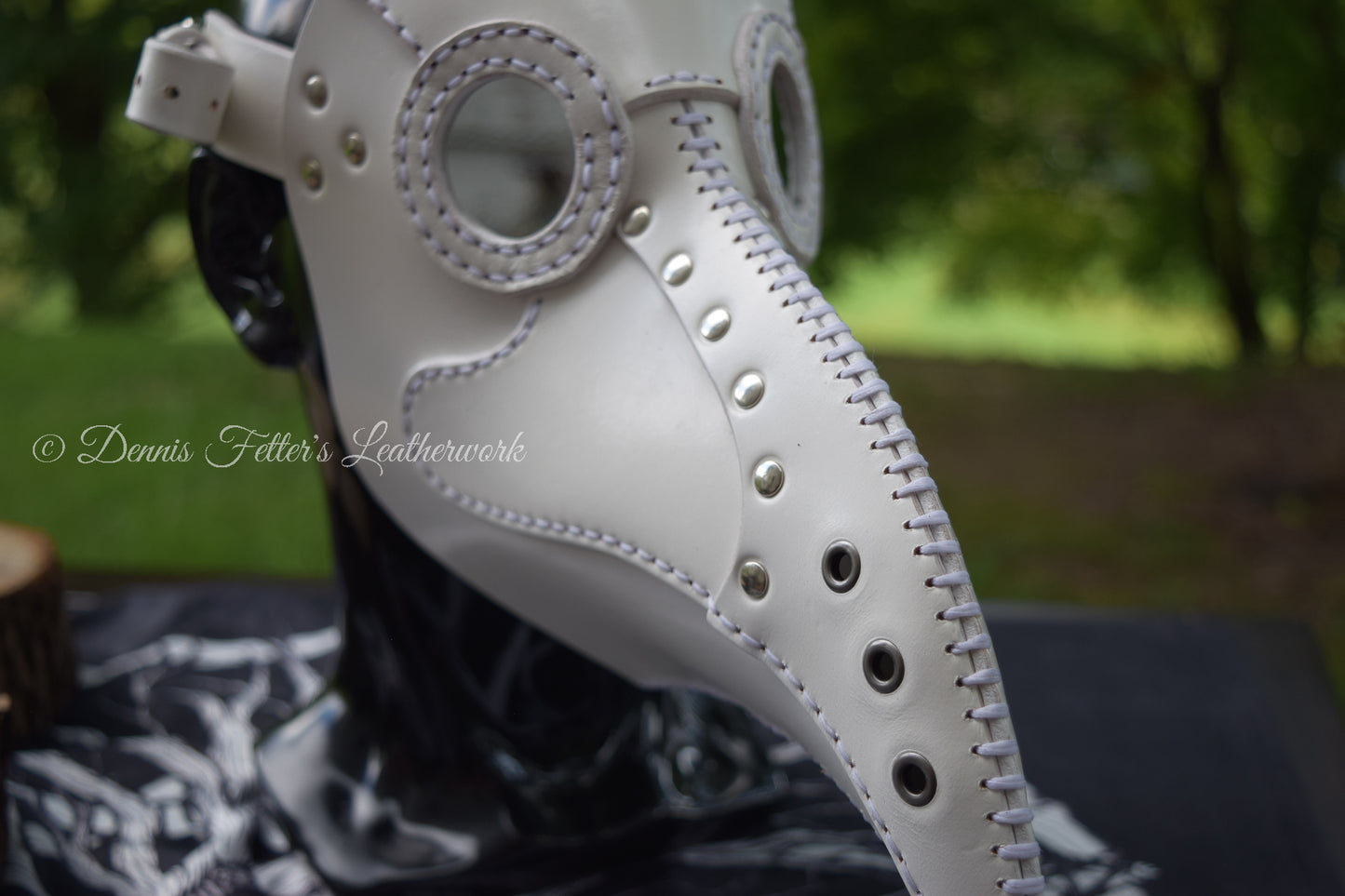 White Leather Plague Doctor mask - (Choose lens color)