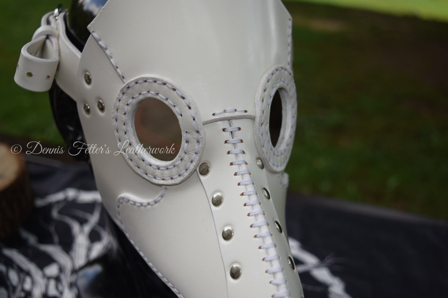 White Leather Plague Doctor mask - (Choose lens color)