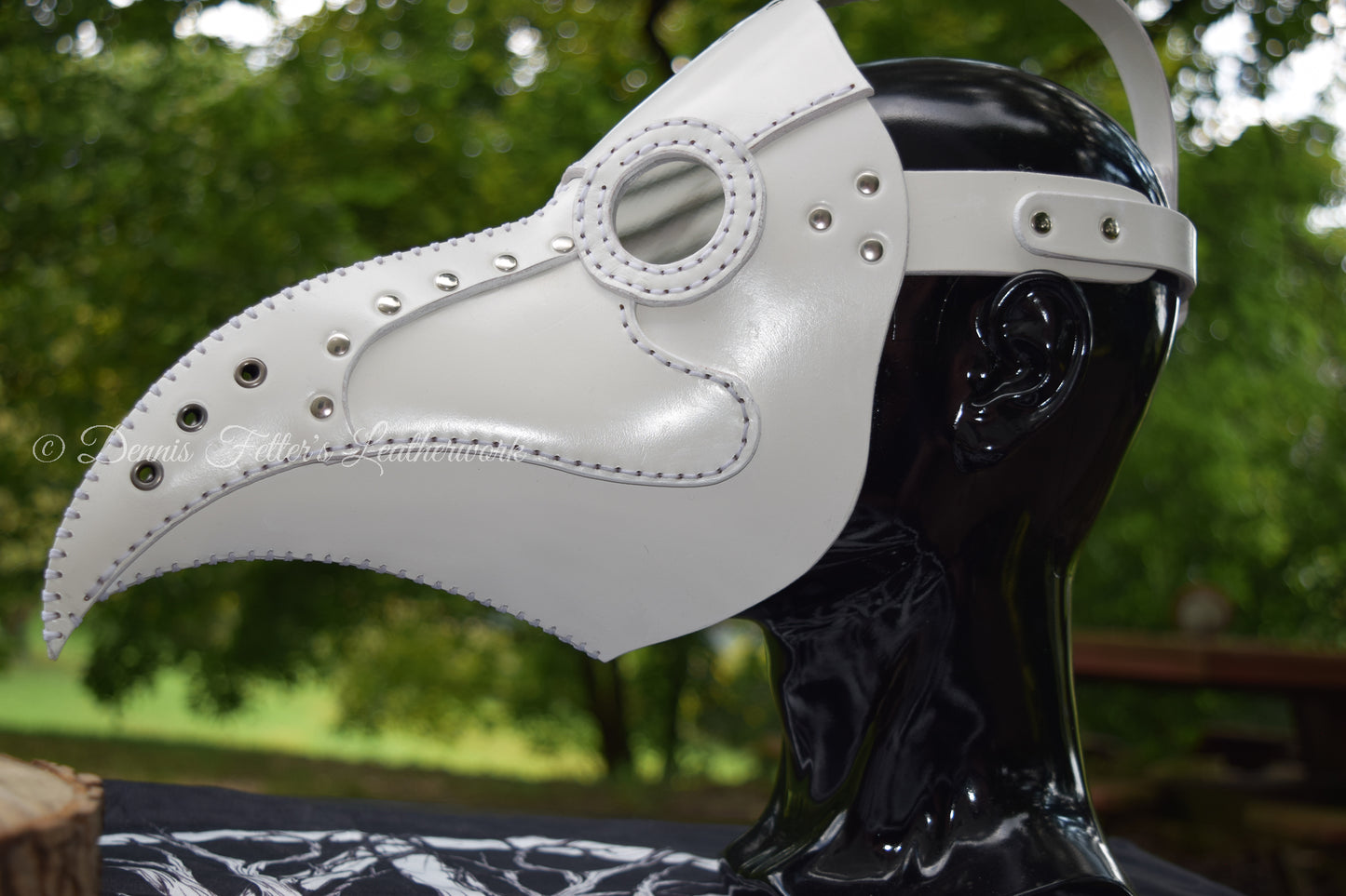 White Leather Plague Doctor mask - (Choose lens color)